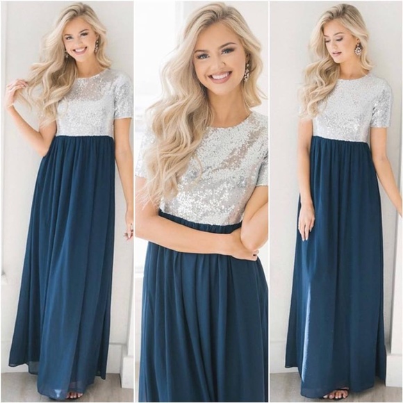 Neesee's Dresses Dresses & Skirts - Neesee's Dresses Elsa Maxi Dress Navy Silver Grey